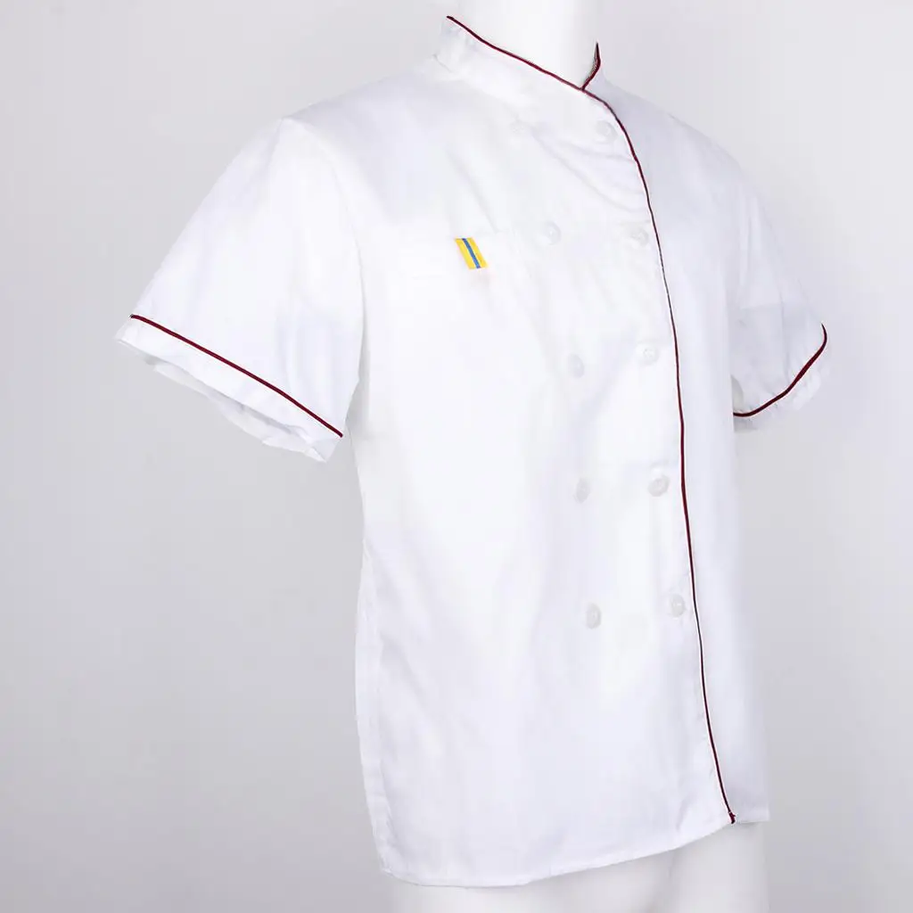 Ropa de chef unisex chaqueta de chef de doble botonadura de manga corta abrigo de chef