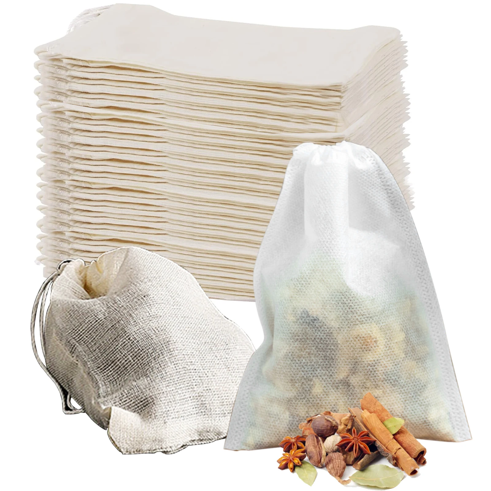 50 Pcs Spice Bags for Cooking Soup Drawstring Bag Tea Bags Unbleached Cheesecloth Bag Powder Sachets for Straining Making Tea