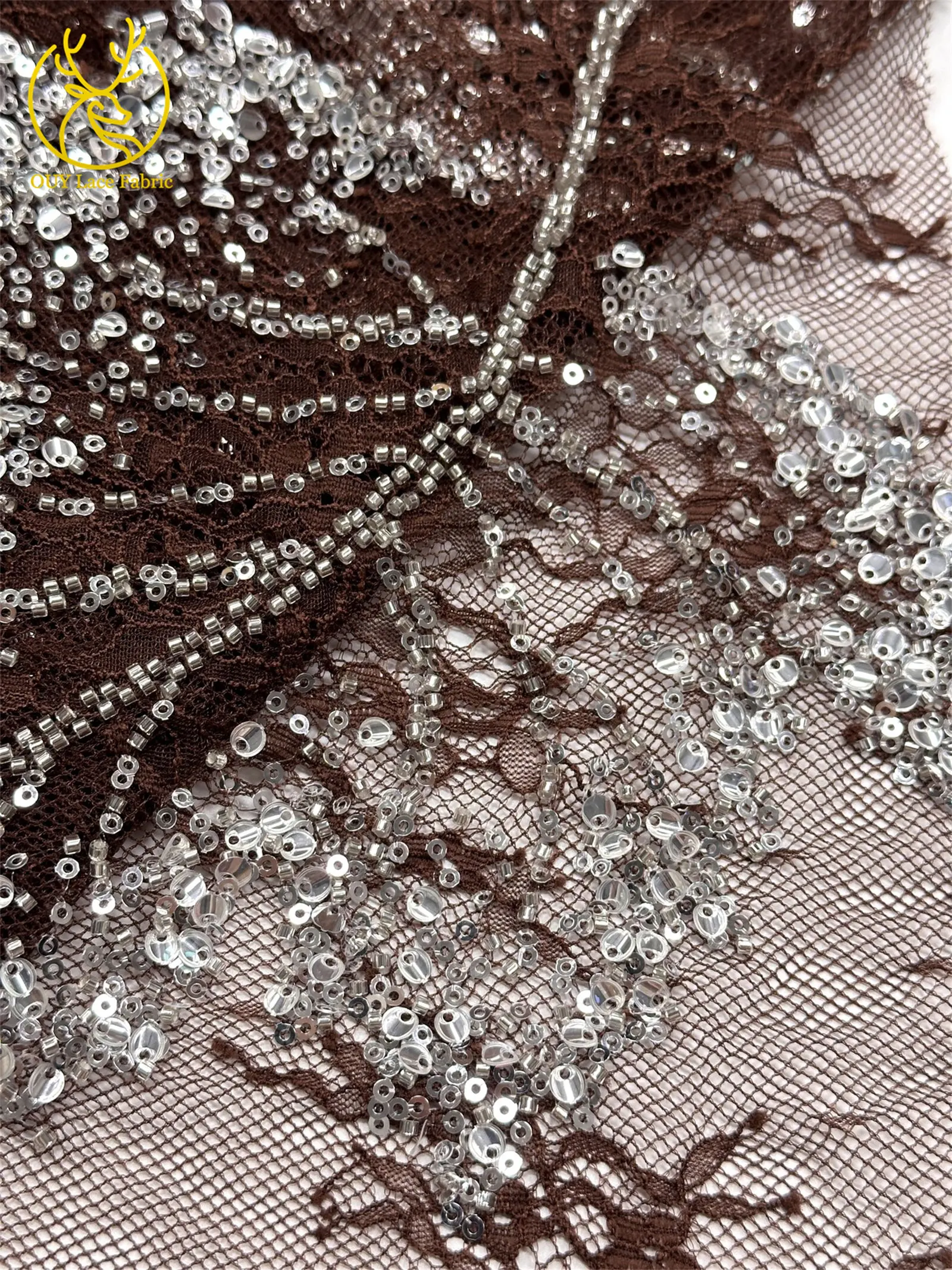 Weinroter afrikanischer bestickter Perlen-Spitzenstoff, 5 Yards, französisches Blattmuster, Pailletten-Tüll-Spitzenstoff für Hochzeits- und Partykleider – Detail 26