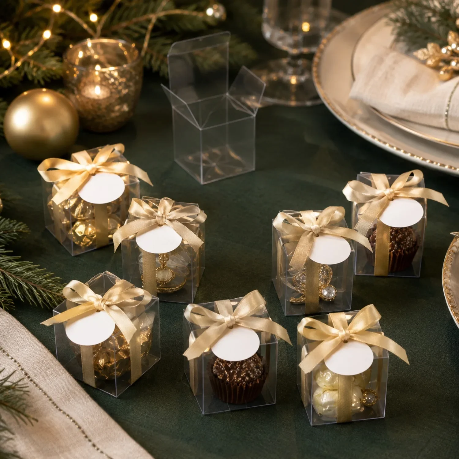 20/50 Transparent Gift Boxes With Gold Wire And Labels, Wedding, Birthday, Baptism, Gift Back Party, Candy Gifts view 3
