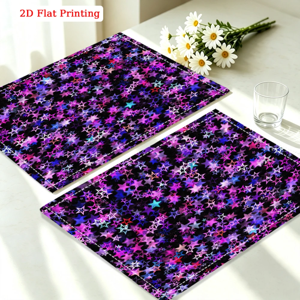 1pc Purple Blue Star Pattern 2D Flat Printing Placemat for Kitchen Dining Party 30x40cm