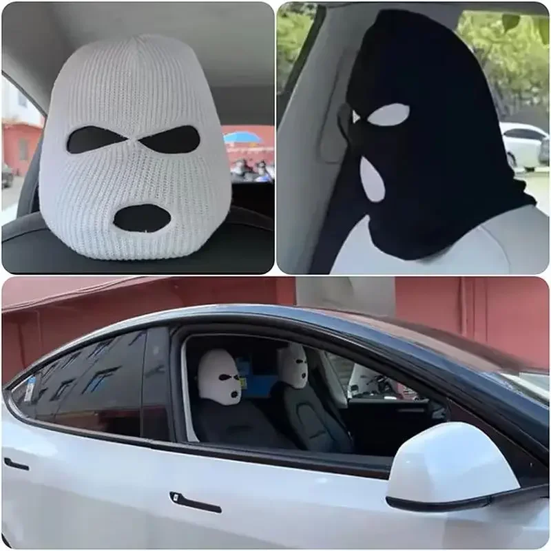 Funny Spoof Car Seat Headgear Creative Car Kidnapper Breathable Headrest Cover Car Seat Headrest Funny Bandit Hood