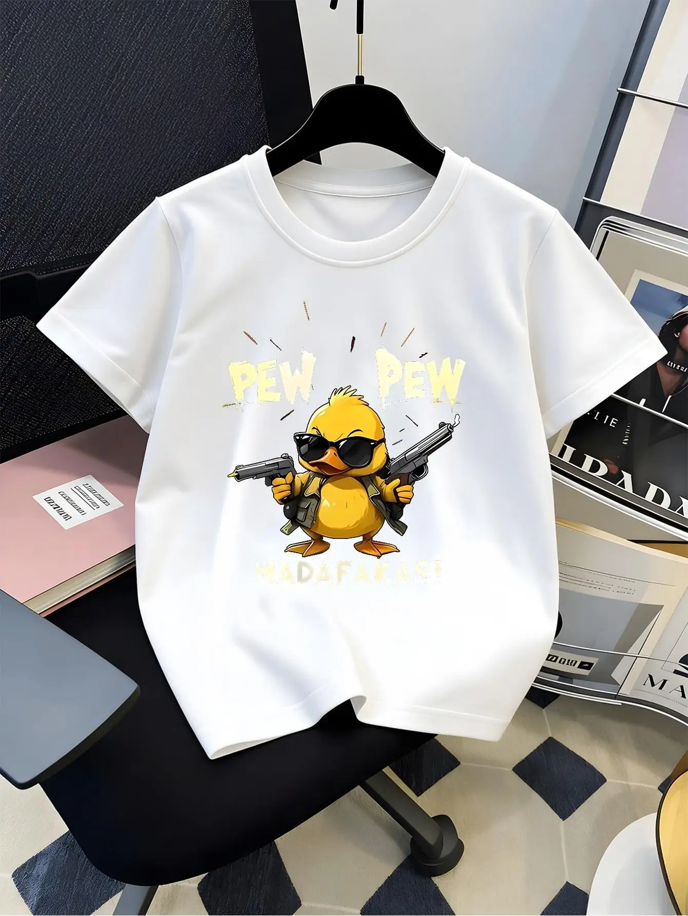 Cute Cool Yellow Duck With Sunglasses Cartoon Art Graphic Print Family Matching Short Sleeve Tee Boys Girls Kids Casual Tops