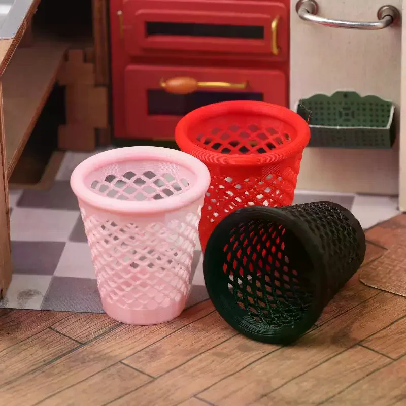 Mini cubo de basura ahuecado para casa de muñecas, modelo de muebles de cocina, accesorios para decoración de casa de muñecas, juguetes para juego de imitación, regalo, 1/12