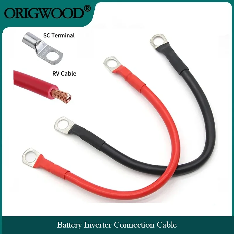 

Battery Inverter Connection Cable Set, Red Copper Core, Tin-Plated Lug, M8 SC Terminals, 10, 16, 25, 35 MM,2, 8, 6, 4, 2 AWG