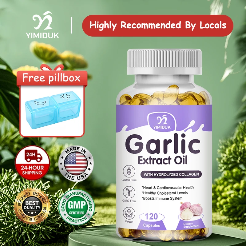 

High Potency Garlic Extract Oil Capsules, Support Antioxidant, Healthy Cholesterol Levels, Immune System, Heart Healthy, Non-GMO