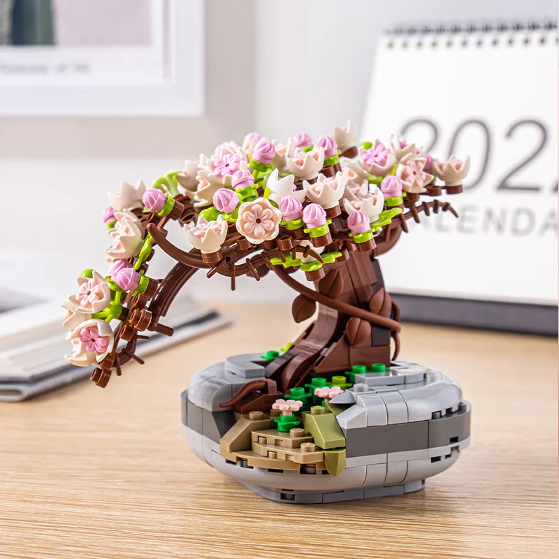 

MOC Mini Bonsai Building Blocks Cherry Blossoms Succulent Potted Plants Flowers Bouquet Home Decoration DIY Assembly Bricks Toys