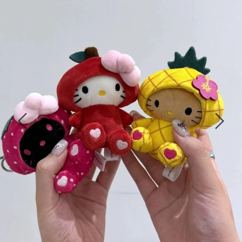 Sanrio Fruit Series Lovely Hello Kitty Plush Keychain Kawaii Black Skinned Pineapple Kitty cat Backpack Pendant car Keyring gift
