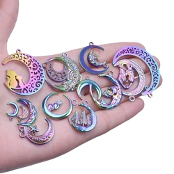 Rainbow Color Metal Animal Cat Rabbit Moon Charms For Earrings Making Supplies Flower Star Luna Stainless Steel Pendant Jewelry