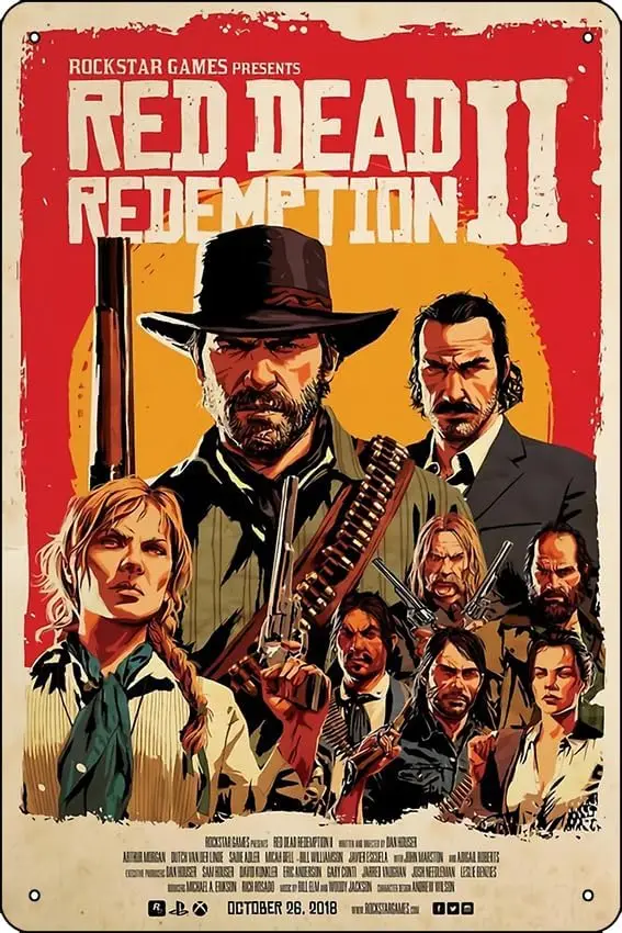 Red Redemption II Poster Poster   Funny Metal Tin Sign Game Room Man Cave Wall Decor