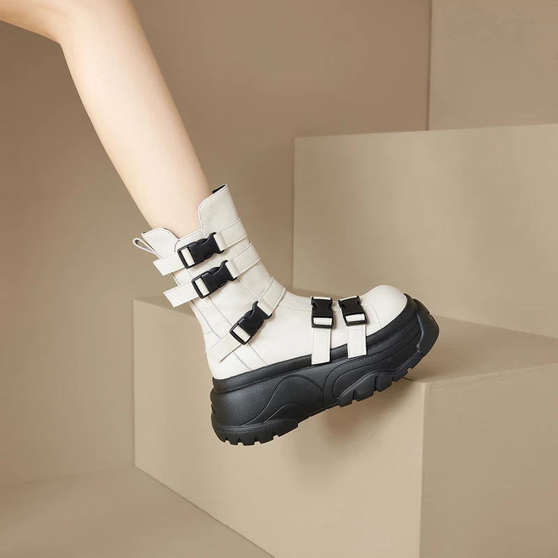 

Genuine Leather Winter Shoes Black Platform Gothic Boots Women New Fashion Chelsea Women's Ankle Boots Women's Short Bootties