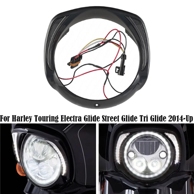 

LED Anti-Collision Headlight Bezel Daytime Running Light For Harley Touring Tri Road Street Electra Glide FLHTCU
