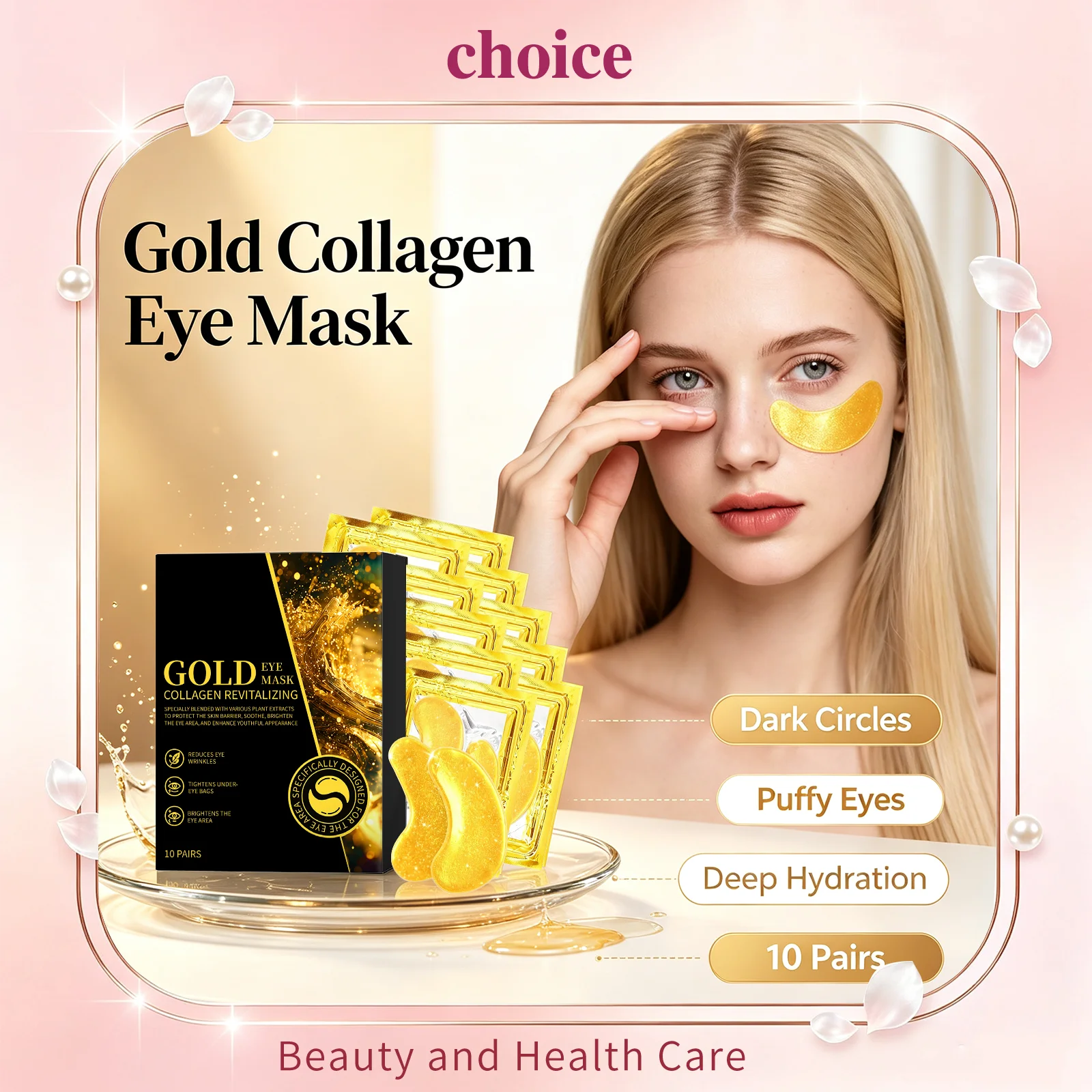 Collagen Under Eye Patches - Gouden collageen kristallen oogmaskerpleisters, verwijdert donkere