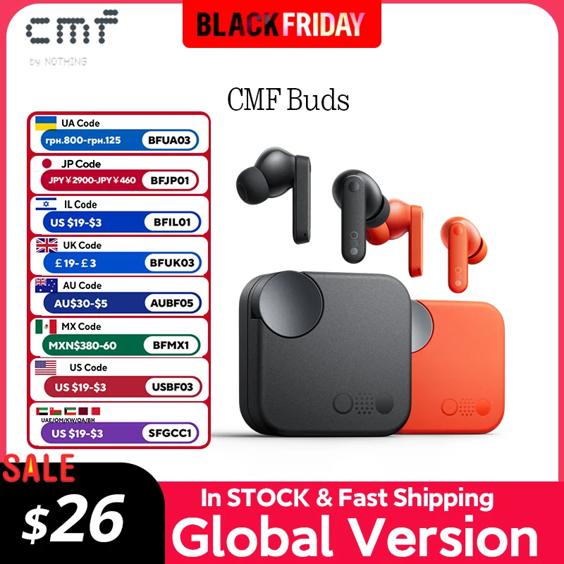 Global Verison CMF by Nothing Buds  with 42 dB ANC Active Noise Cancellation with Transparency Mode  IP54 Bluetooth 5.3