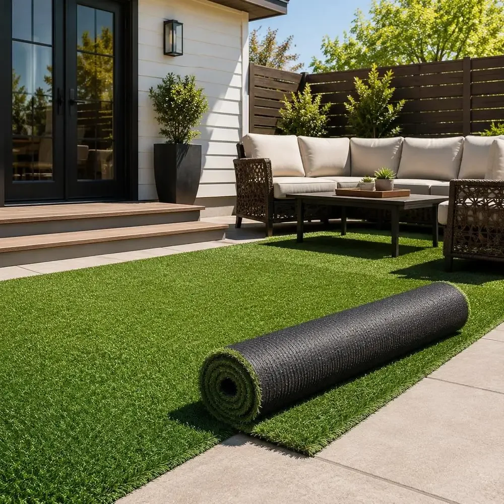 Gazon Artificiel 1220x1830mm Moquette de Jardin au Mètre Matière PP PE Hauteur de Brin 35mm 17000 Points Trous de Drainage Jardin Cour Terrasse Durable Hydrofuge Facile à Nettoyer