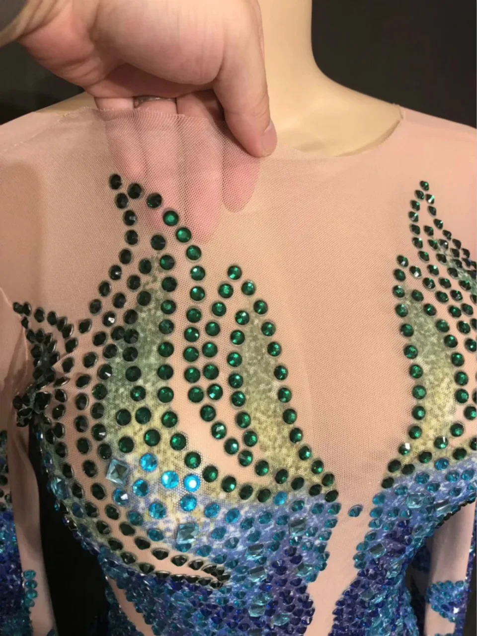 Mono de colores brillantes con diamantes de imitación para mujer, traje Sexy de hilo de red para celebración, fiesta en club nocturno, cantante, bailarina, escenario