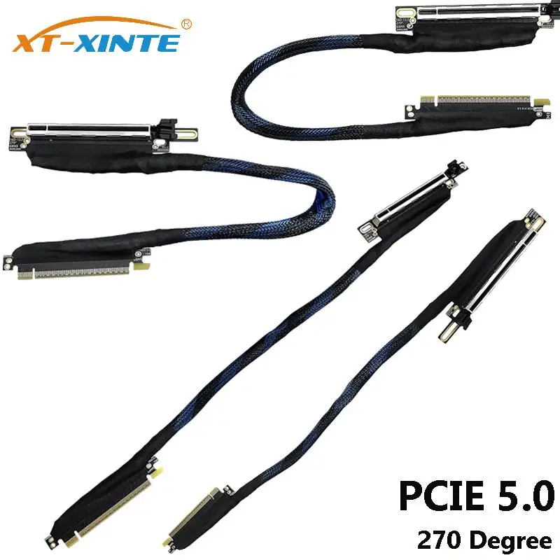 

16AD5/16AB5 PCI-E 5.0 X16 Graphics Card Extension Cable GEN5 Braided Mesh Silver-plated Wire GPU Adapter Cable 270/180 Degree