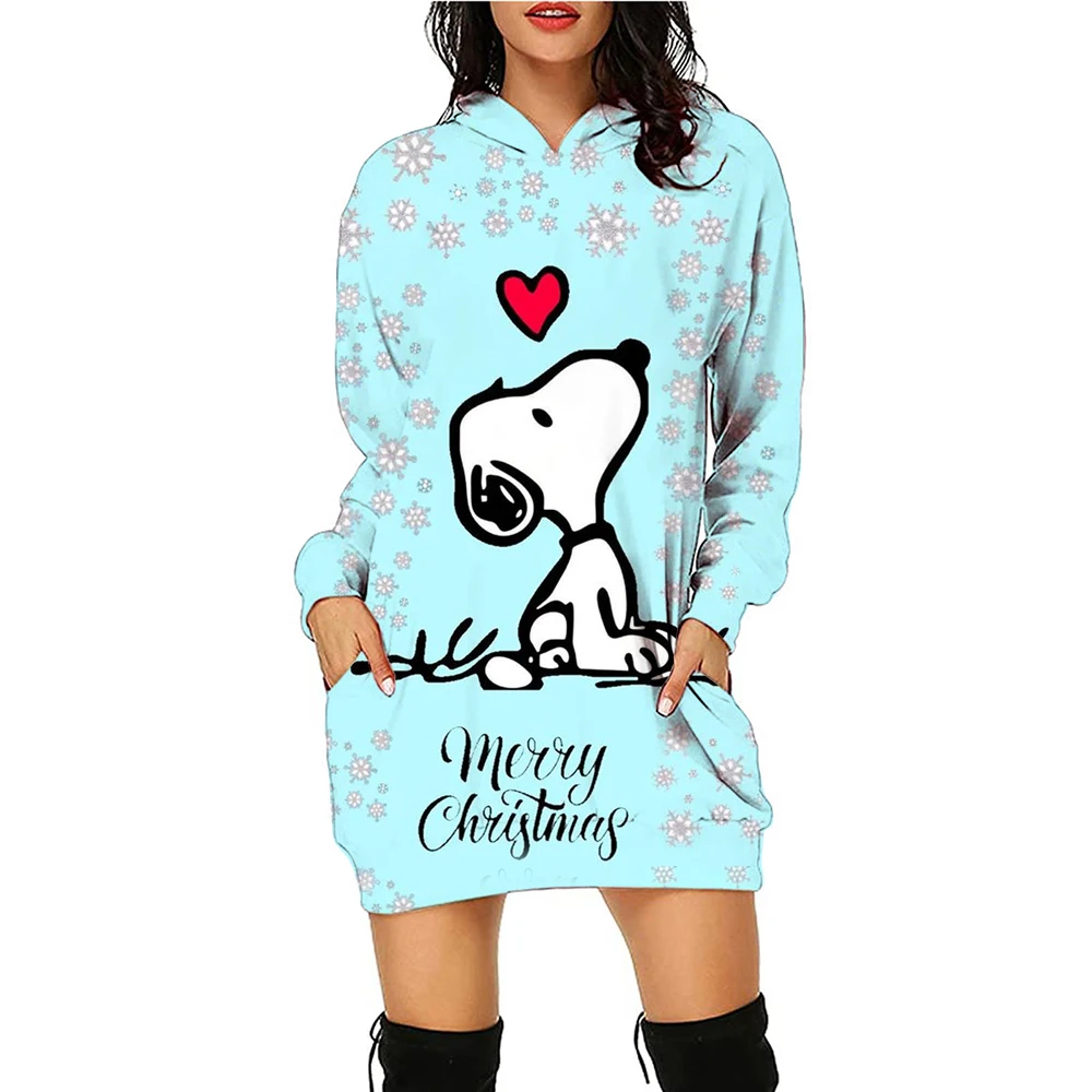 Women\'s Hoodie Dress Snoopy Printed Long Sleeve Skirt Simple Casual Sexy Knee Hoodie Dress 2024 New Christmas Hoodie Dress