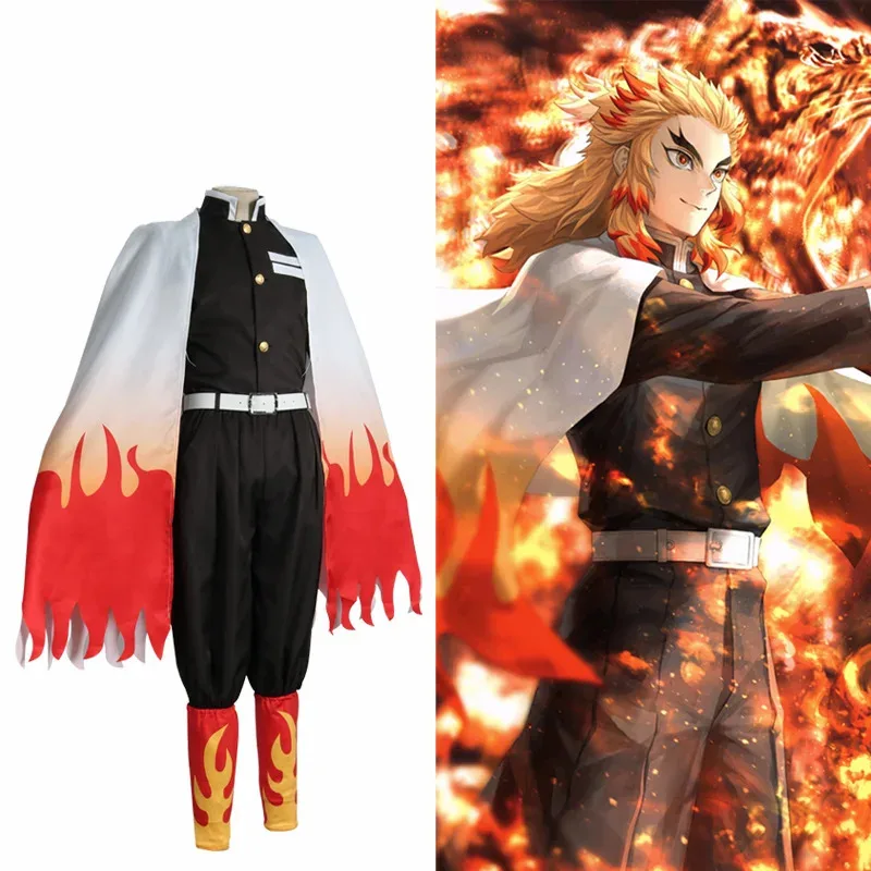 2025 Anime nuevo Demon Slayers Kimetsu No Yaiba Rengoku Kyoujurou Cosplay disfraz uniforme tipo kimono Halloween carnaval Navidad ❤ ❤