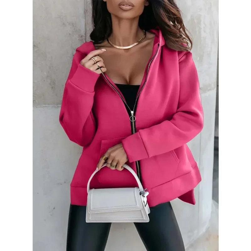 Damskie bluzy na jesień i zimę 2025, nowa moda, codzienne polarowe kardigany z kapturem, luźne kurtki damskie, topy.