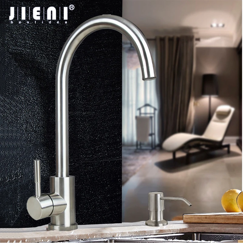 JIENI Nickel Brush Kitchen Faucet Stream Rotated Spray Stainless Steel Deck Mount One Hole / Handle Swivel Mixer Tap Mixer Taps