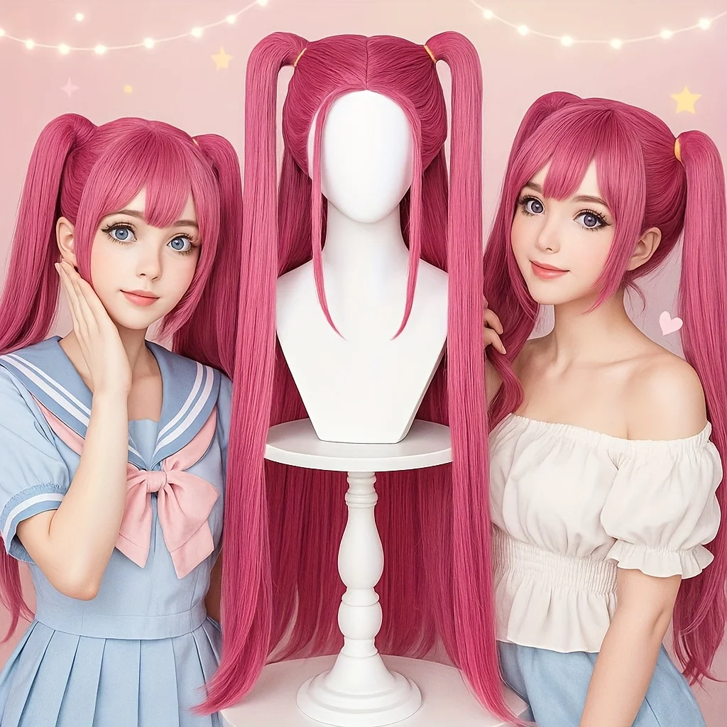 

Длинный розово-красный парик с прямыми волосами, подходит для костюма для косплея популярной девушки, груповой персонаж Миры, этот полный парик идеально подходит