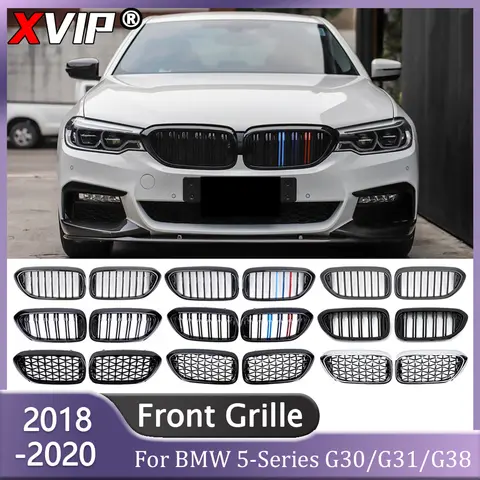 XVIP Diamond Front Bumper Grilles For BMW 5-Series G30 G31 G38 2018-20 530i 540i 550i Replacement Single Line Double-Slat Grills