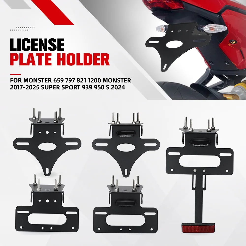 License Plate Holder For DUCATI Monster 659 797 821 1200 Monster 2017-2025 Super Sport 939 950 S 2024 Fender Eliminator With LED
