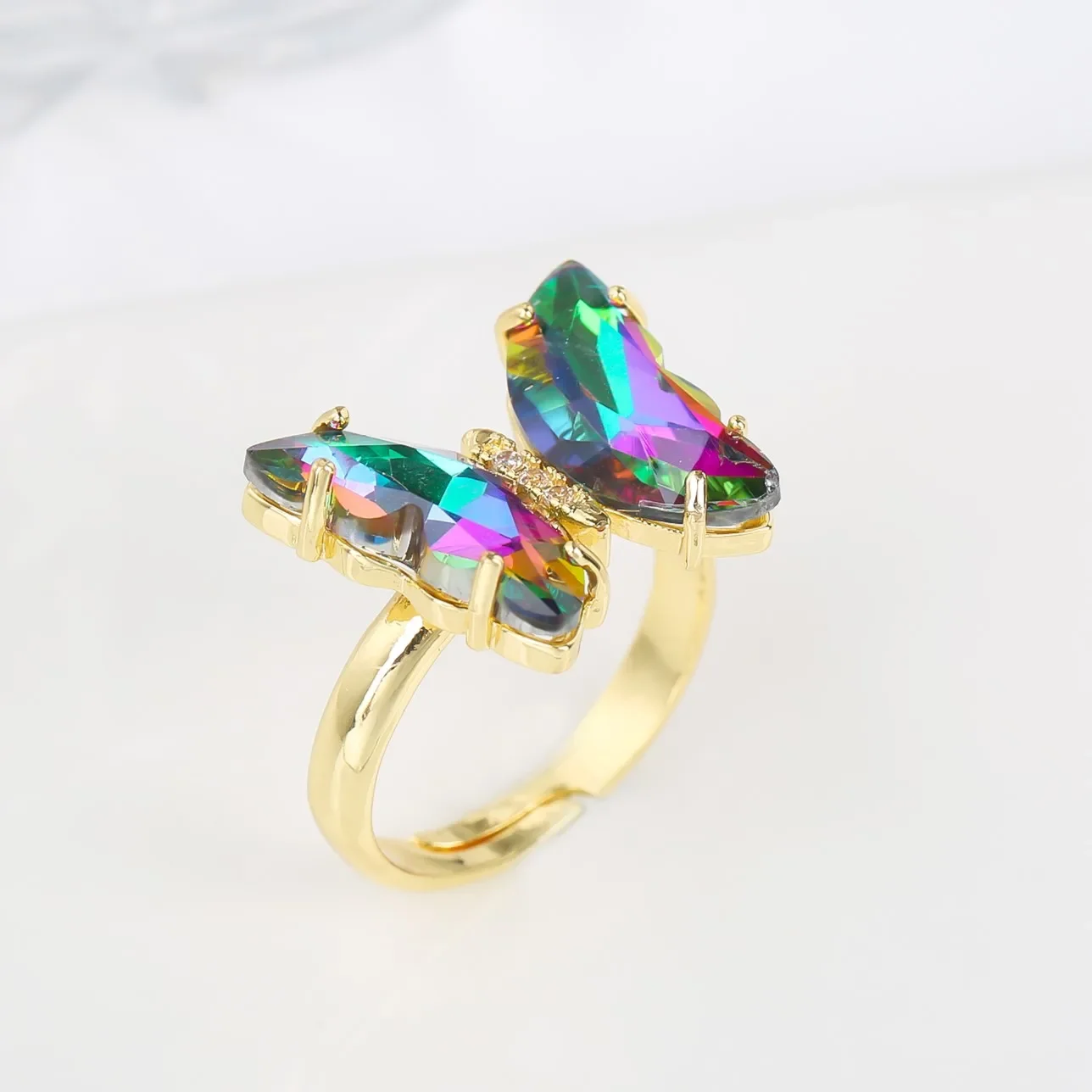 Free Shipping Women Rings 21 Colors Colorful Crystal Open Butterfly Rings Simple Banquet Wedding Finger Rings for Women Gift