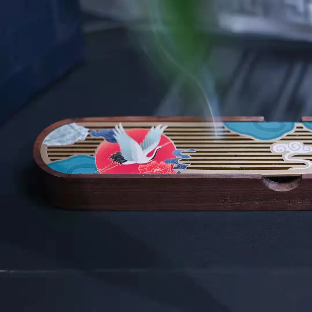 مبخرة خشبية مبخرة بخور إبداعية أفقية مبخرة هدية مجموعة صناديق منزلية داخلية من خشب الصندل مع يد