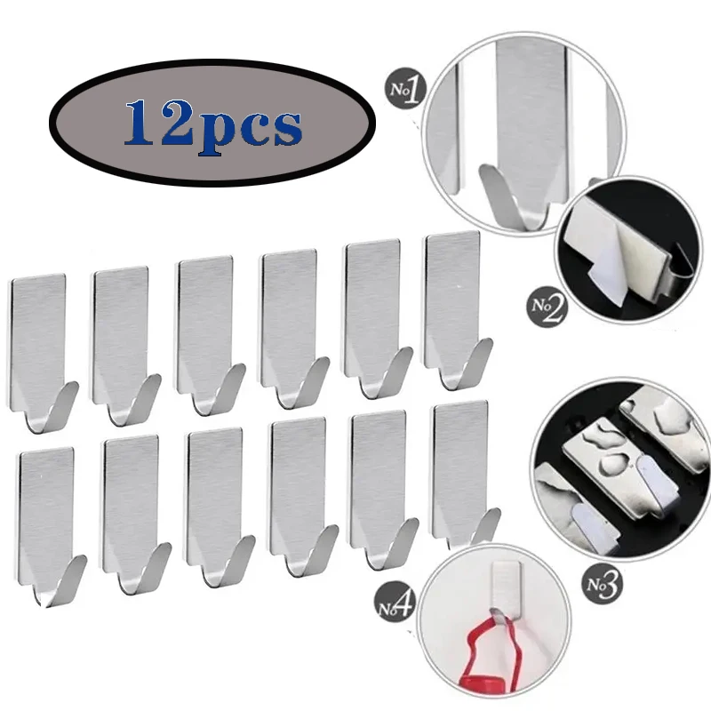 Adhesive Stainless Steel Towel Hooks Family Robe Hanging Hooks Hats Bag Family Robe Hats Bag Key Adhesive Wall Hooks