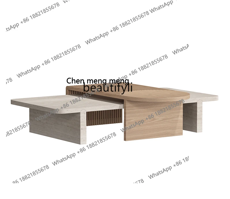 

Minimalist Italian Coffee Table Solid Wood Natural Cave Stone Combination Personalized Creative Design Living Room Coffee Table
