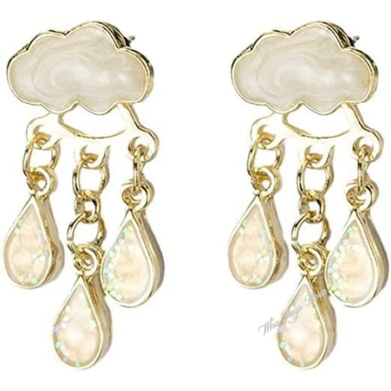 2024 Original Cute Cloud Blue Rain Drop Dangle Earrings for Women Sweet White Glaze Charming Summer Jewelry Gifts