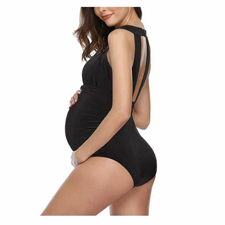 BIKINI European and American Pregnant Mother Summer Solid One Piece Swimsuit Plus Size Maternity Clothes Bathing Suits Glittet