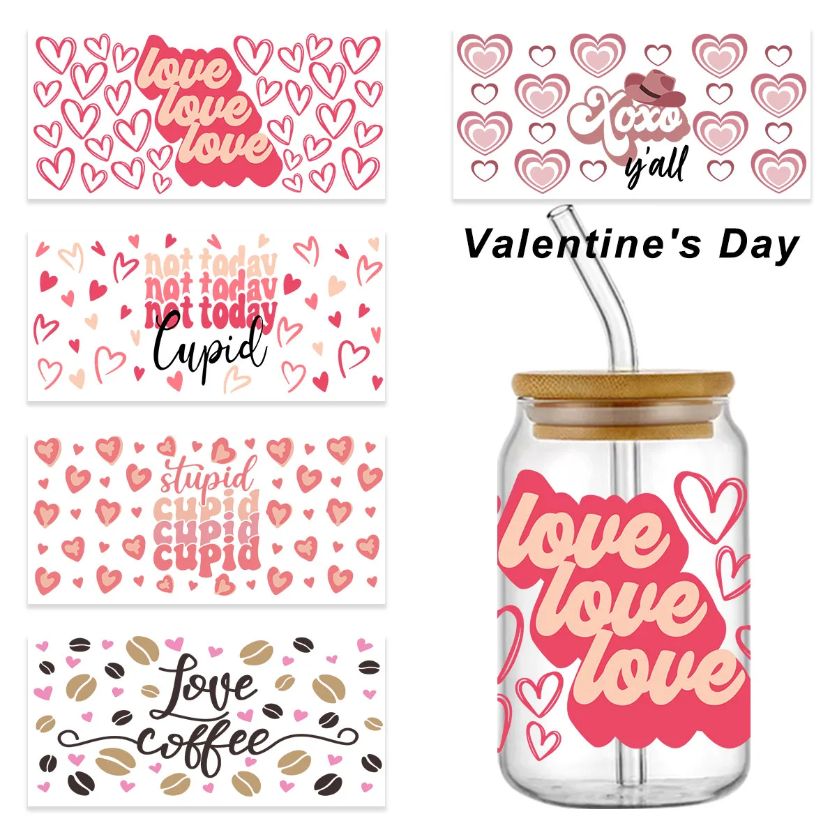 Hot Valentine's Day Seasonal Design 3D UV DTF Cup Packaging Small Fresh Design 16oz Waterproof UV Packaging