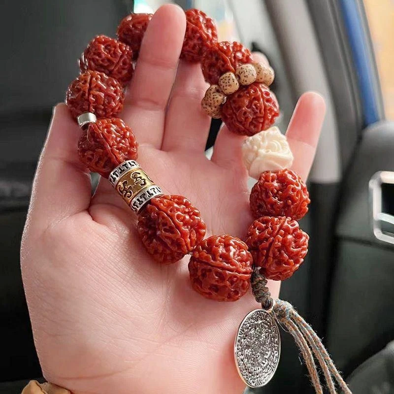 Full-grain Rudraksha bracelet for women, TikTok style, machine-polished Rudraksha beads, single-strand hand-held prayer beads fo