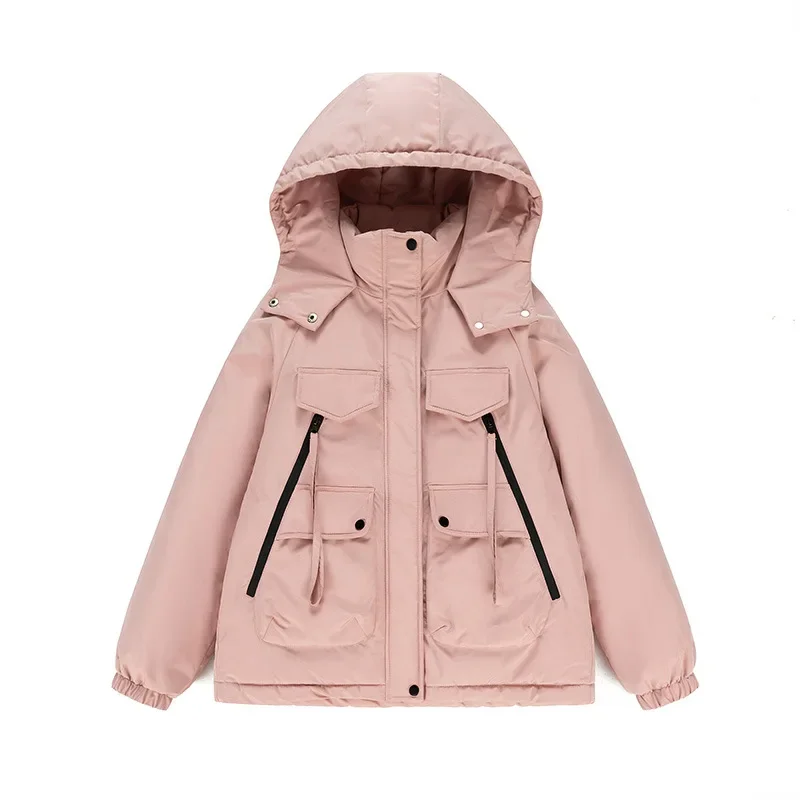 Workwear Cotton Jacket Women's 2024 Winter New Hooded Casual Plush Thick Coat