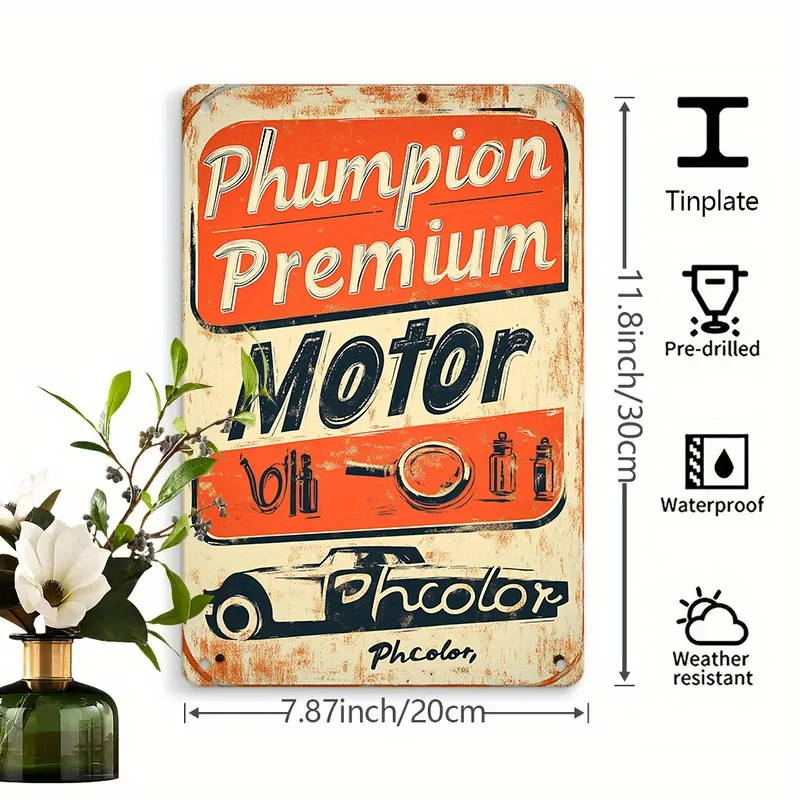 Vintage Car Engine Oil Theme Metal Iron Sign, with Eye-Catching 