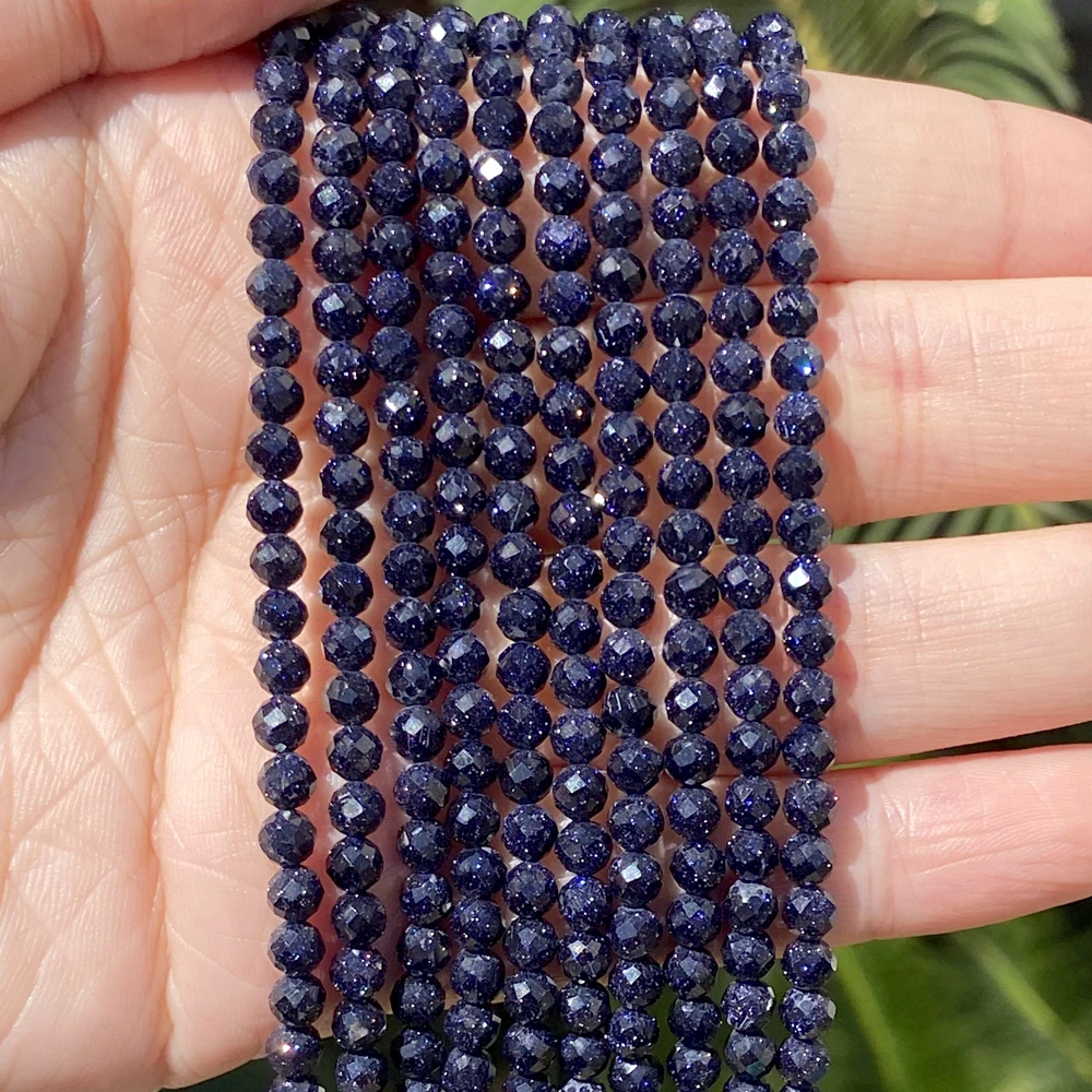 3-4mm Natural Faceted Blue Golden Sand Stone Loose Beads for Jewelry Making DIY Bracelet Necklace Accessories