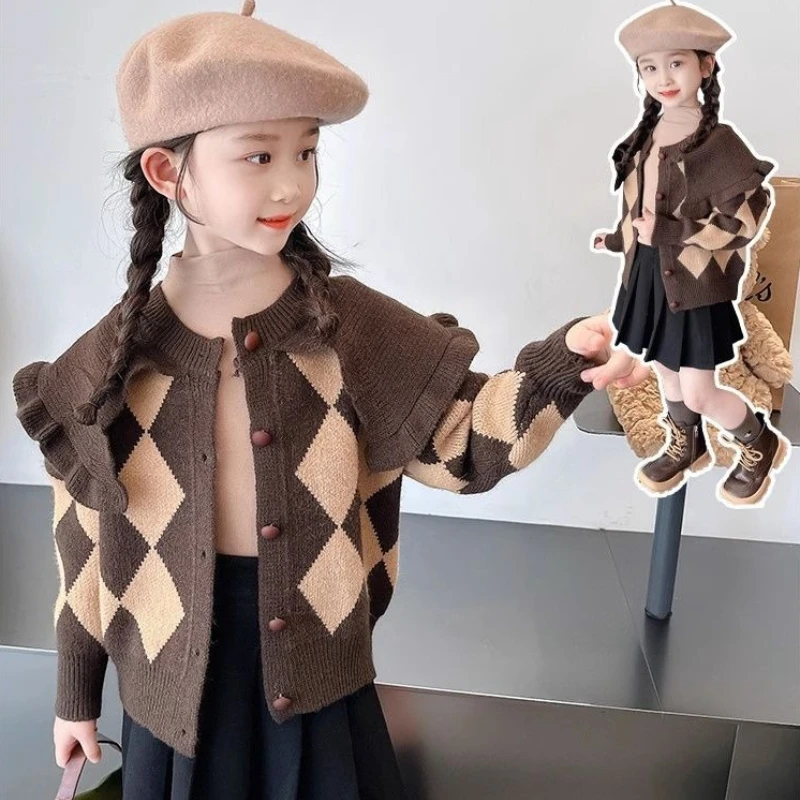 Girls Knitted Cardigan Sweater Spring Autumn Korean Style Kids Outerwear Fashion Casual Jacket Children Clothes