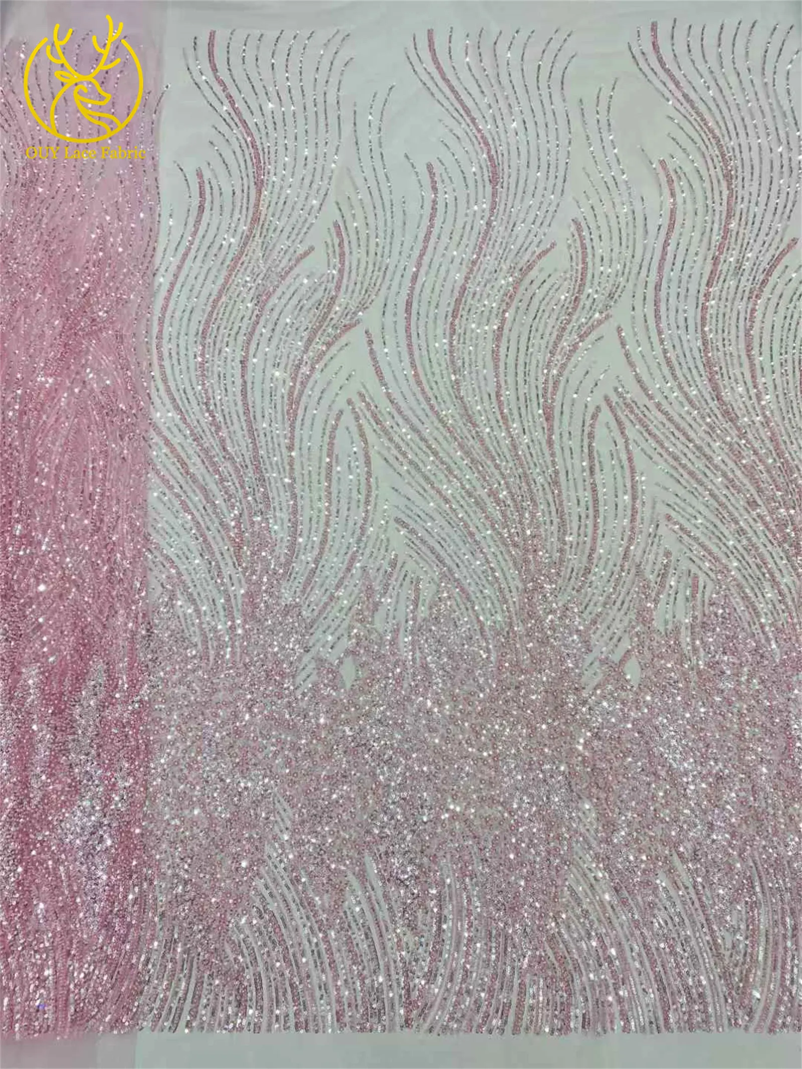 Rosa afrikanischer Bräutigam-Perlenstoff 2026, hochwertiger französischer nigerianischer Pailletten-Tüll-Spitzenstoff für Party, Hochzeit, Kleid, Nähen – Detail 6