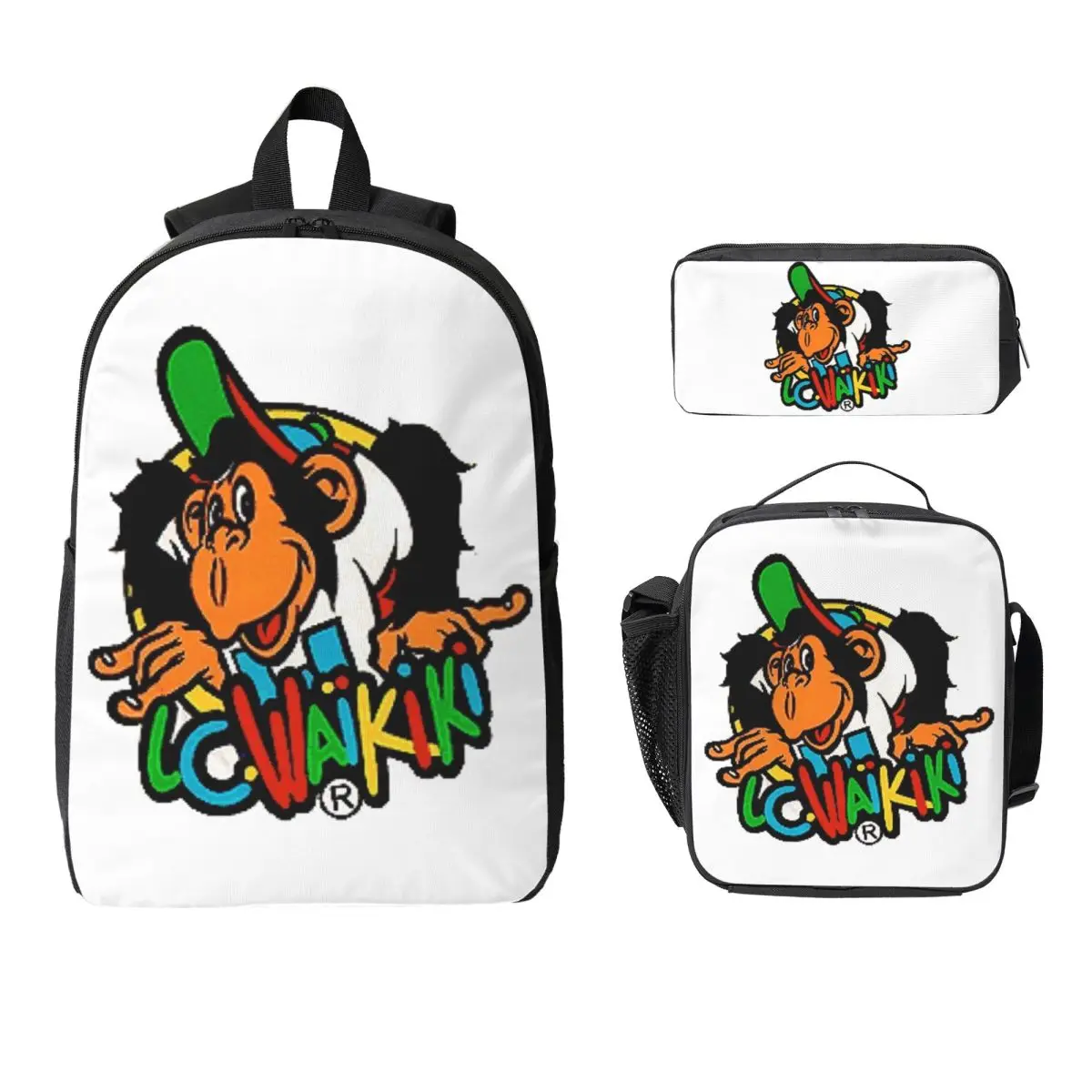 

Monkey Lc Waikiki Singe Backpack Student Boys Girls BookBag School Bag Laptop Shoulder Bags 3ps Insulated Lunch Bag Pencil Case