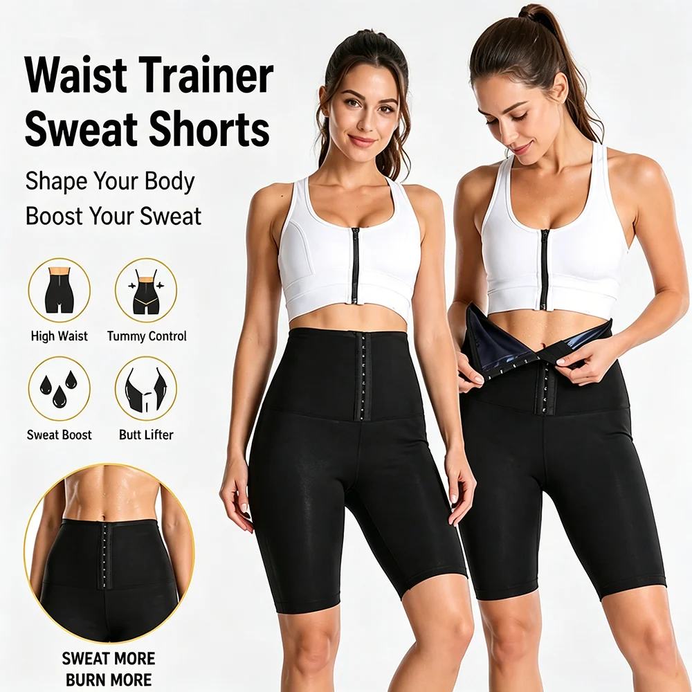 Women Sauna Suit Pants Shaper Hot Sweat Sauna Effect Slimming Pants Fitness Short Shapewear Workout Gym Leggings Fitness Shorts