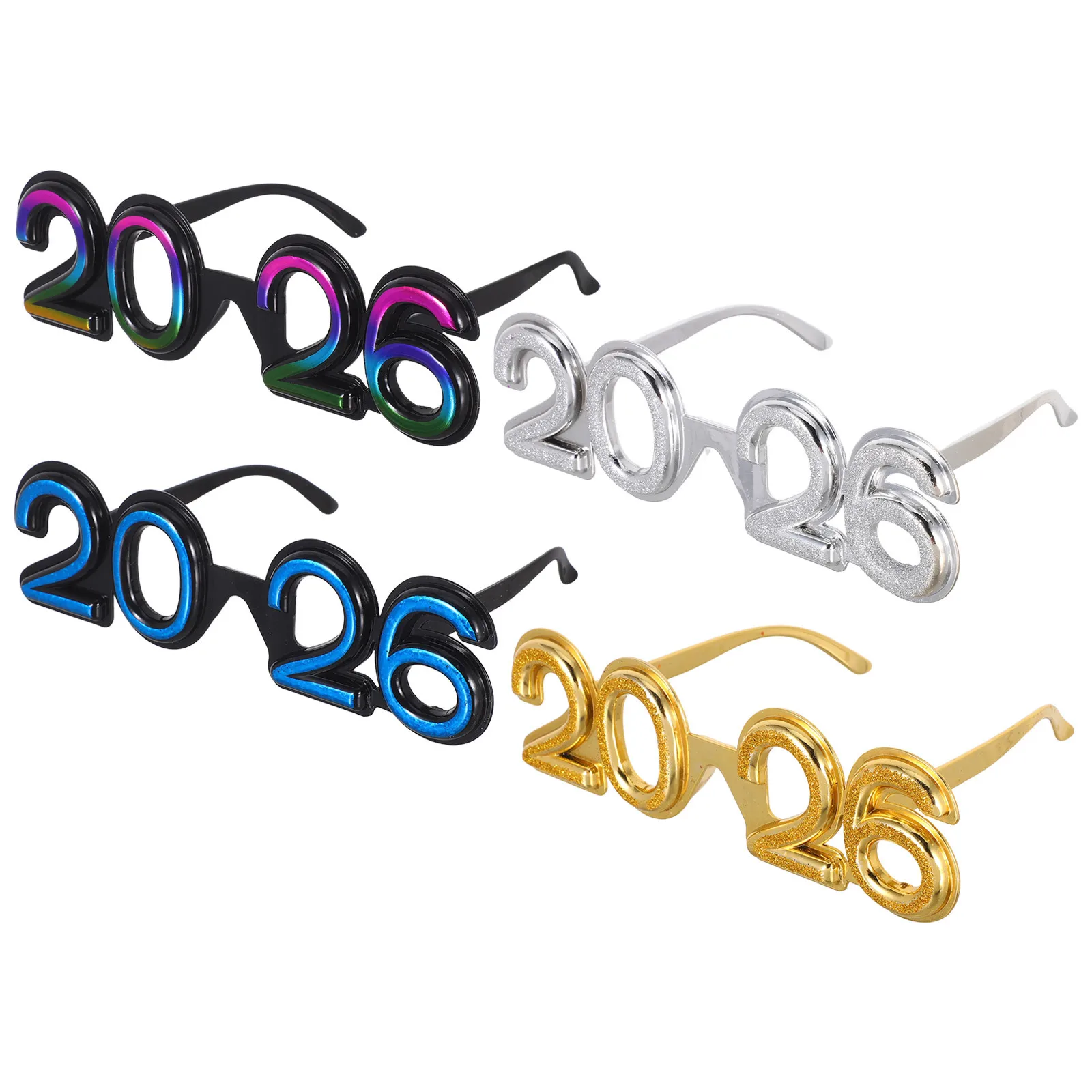 

4Pcs 2026 Novelty Eyeglasses Digital Glasses New Year Party Photo Booth Props Fun Sunglasses Festive Celebration