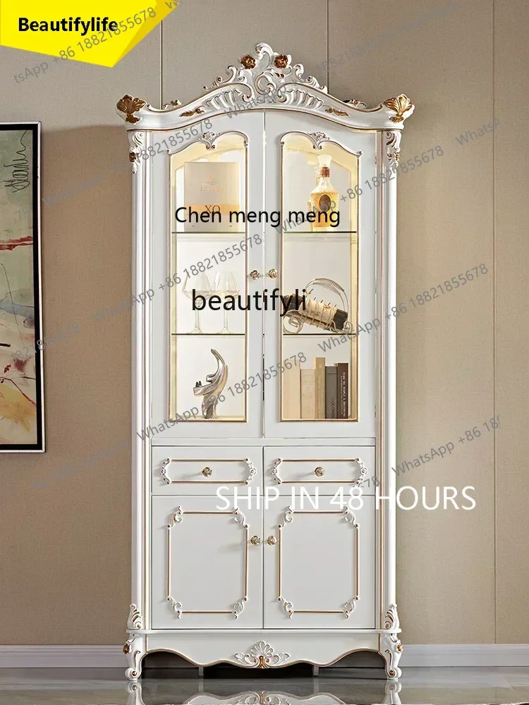 

cn8350 ssEuropean Style Wine Cabinet Living Room Wall Double Door Display Cabinet Made of Glass Locker Sideboard Cabinet Home De