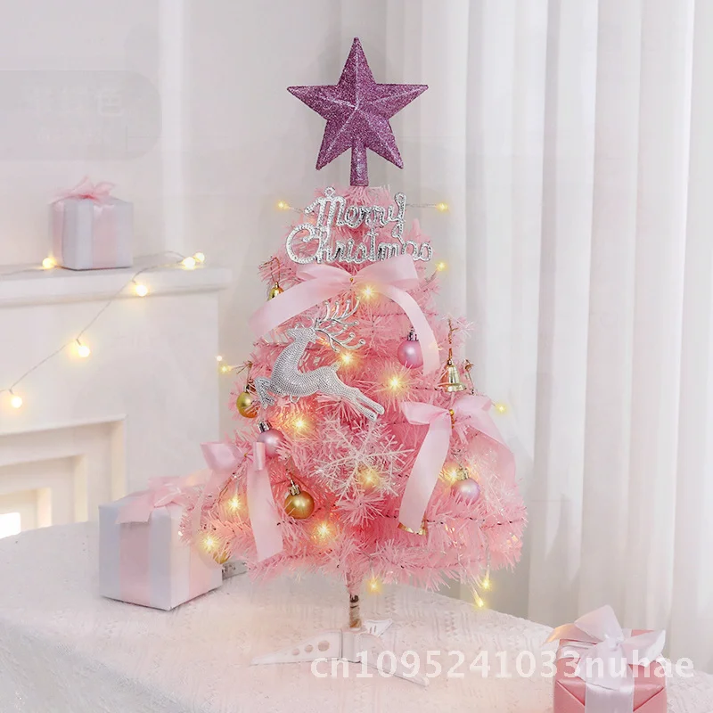 

Pink Mini Christmas Tree Package 45cm/60cm PVC Cross-Border Desktop Ornaments with Or without Light for Holiday Decorations