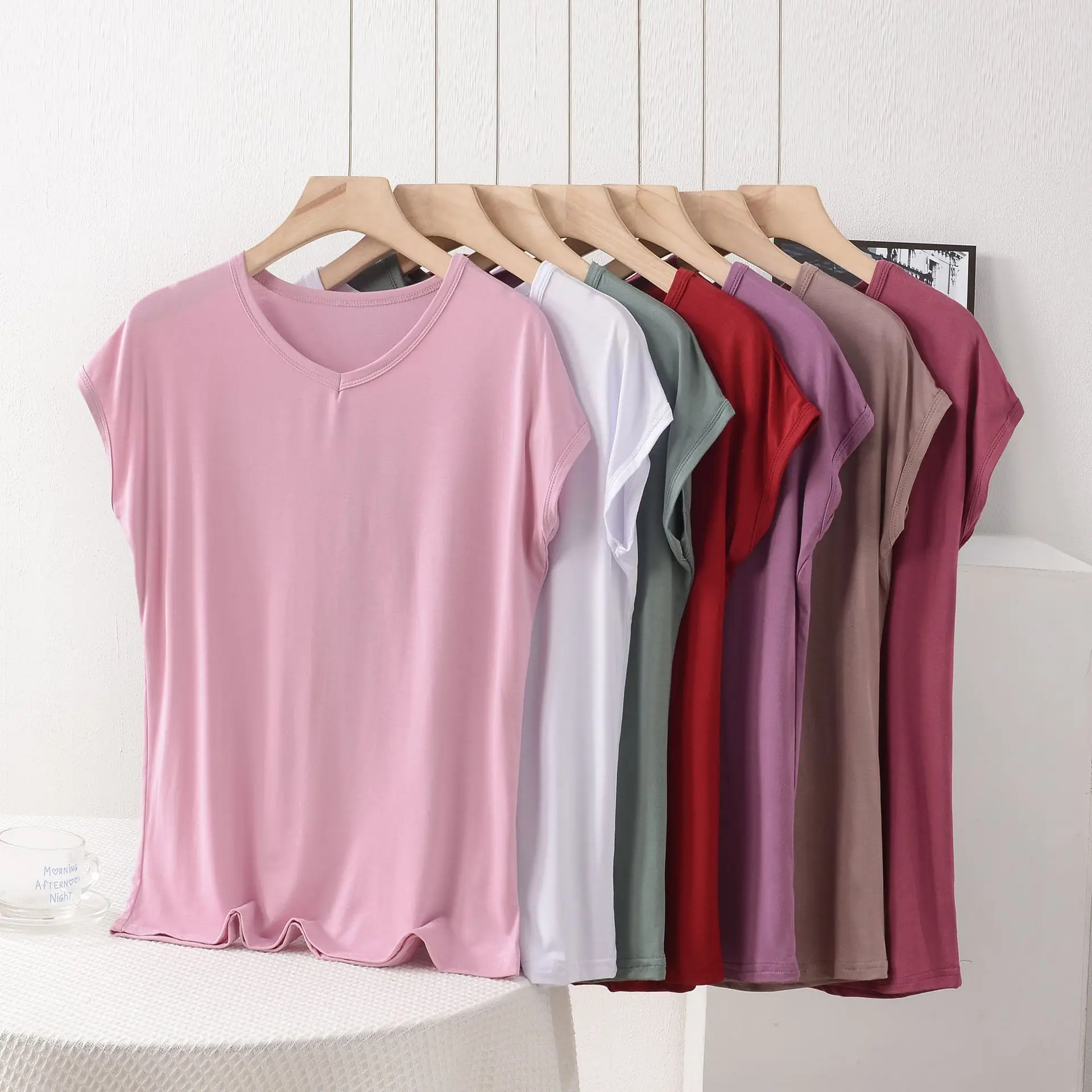 XL to 8XL Plus size V-Neck sleeveless Tshirts Modal Elastic T-shirt Solic Loose-Fitting Undershirts Casual Simple Tee Tops