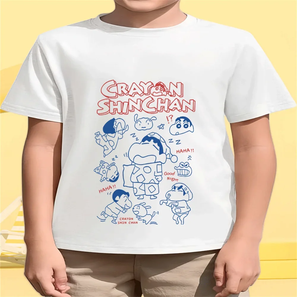 

2-14Y Outdoor Campus Activity Pure Cotton T Shirt Crayon Shin Chan Cool Cartoon Printing