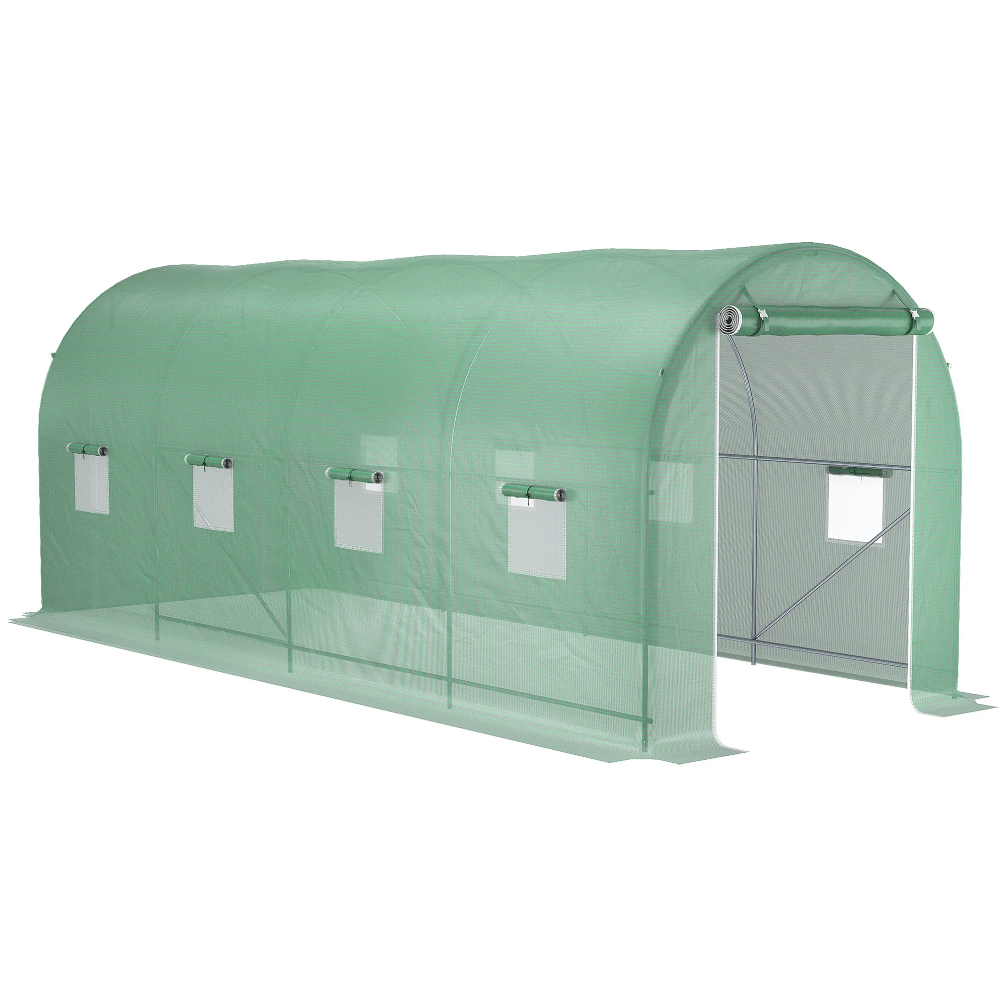 Outsunny tunnel greenhouse 500x200x205 cm with roller door and 8 Windows