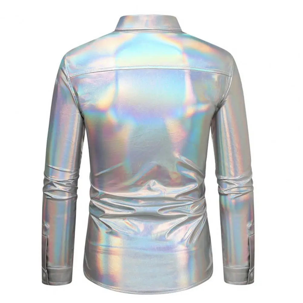 Breathable Glossy Shirt Sequin Disco Shirt for Men Long Sleeve Button Down Party Costume with Shiny Golden Design for Christmas